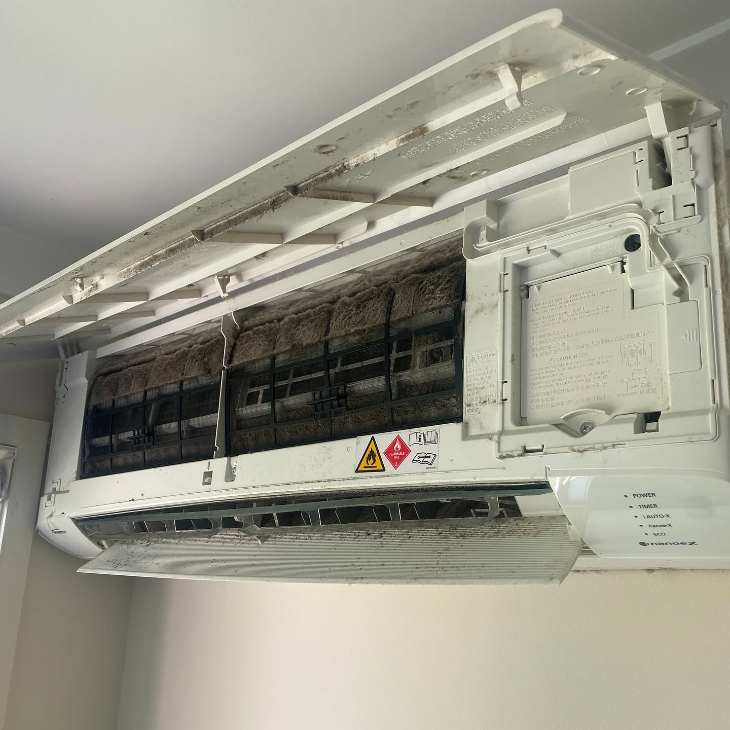 Split system stripped down with the fan exposed for cleaning